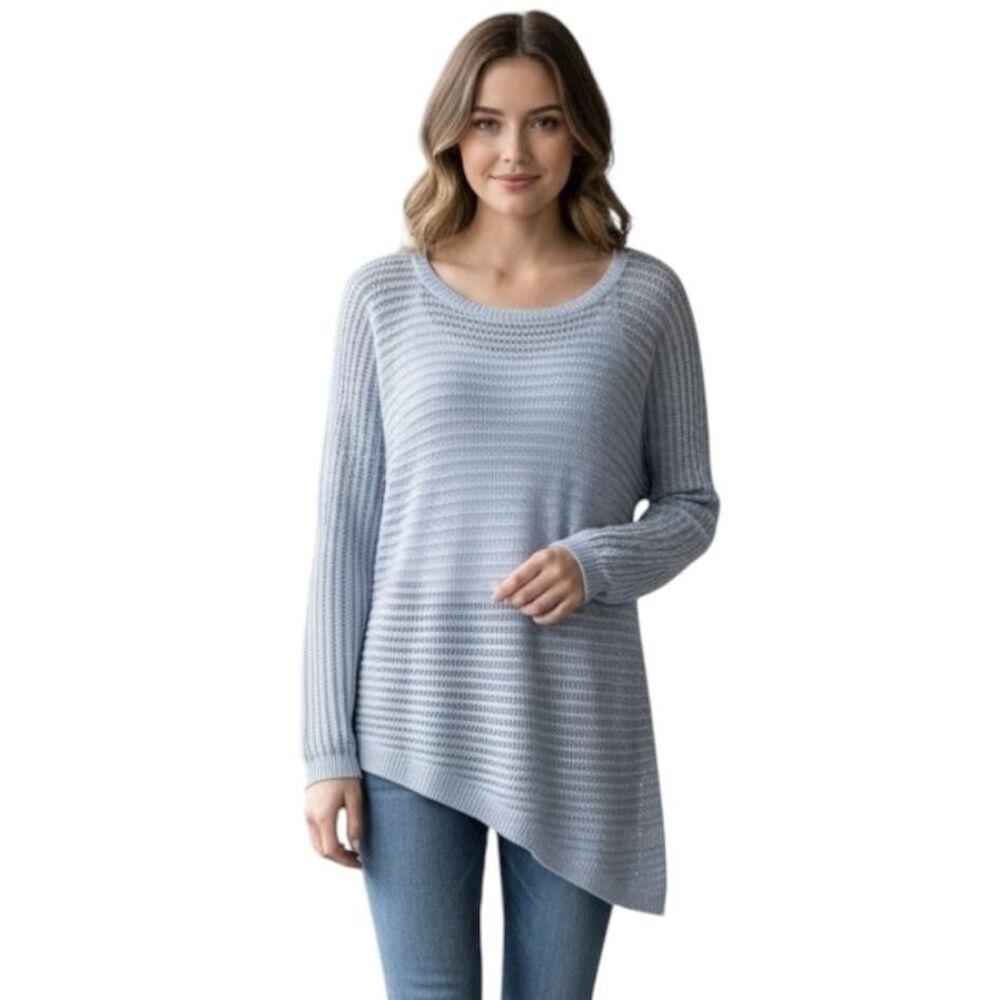 APT. 9 Sweater Womens Small Blue Asymmetrical Open Knit Pullover Scoop Neck